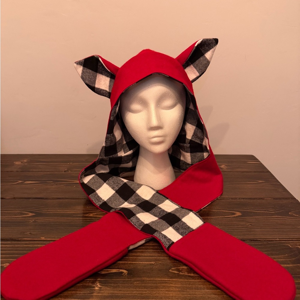 Red Hooded Scarf with Ears